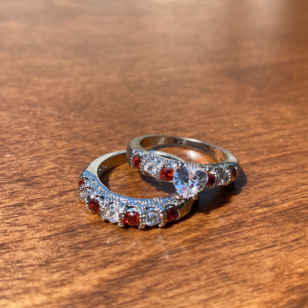 Cubic Zerconia/Rhinestone Ring Set - Picture 3 of 4